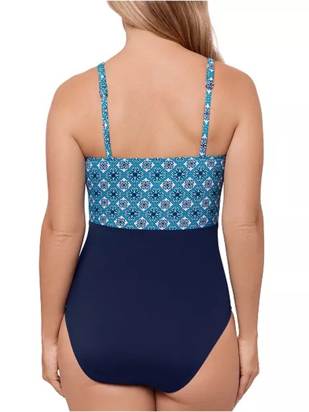 Swim Solutions Blue Patterned V-Neck One-Piece with Navy Bottom - Picture 2 of 3